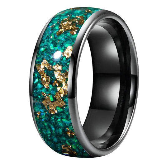 Green opal tungsten ring