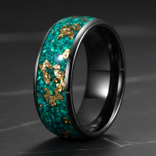 Green opal tungsten ring