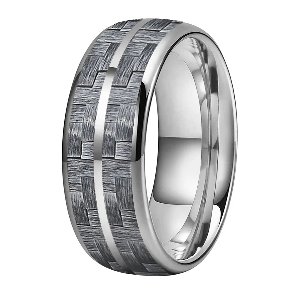 Grey Carbon Fiber Double-Groove Tungsten Ring