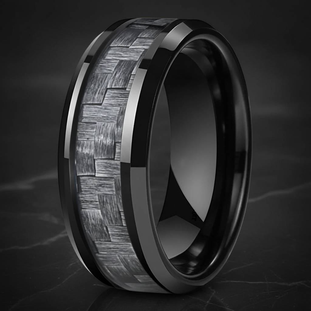 8MM Grey Carbon Fiber Tungsten Ring