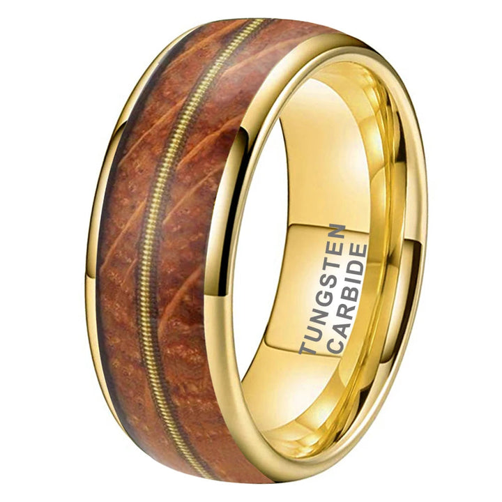 Tungsten Carbide Guitar String Whiskey Barrel Ring