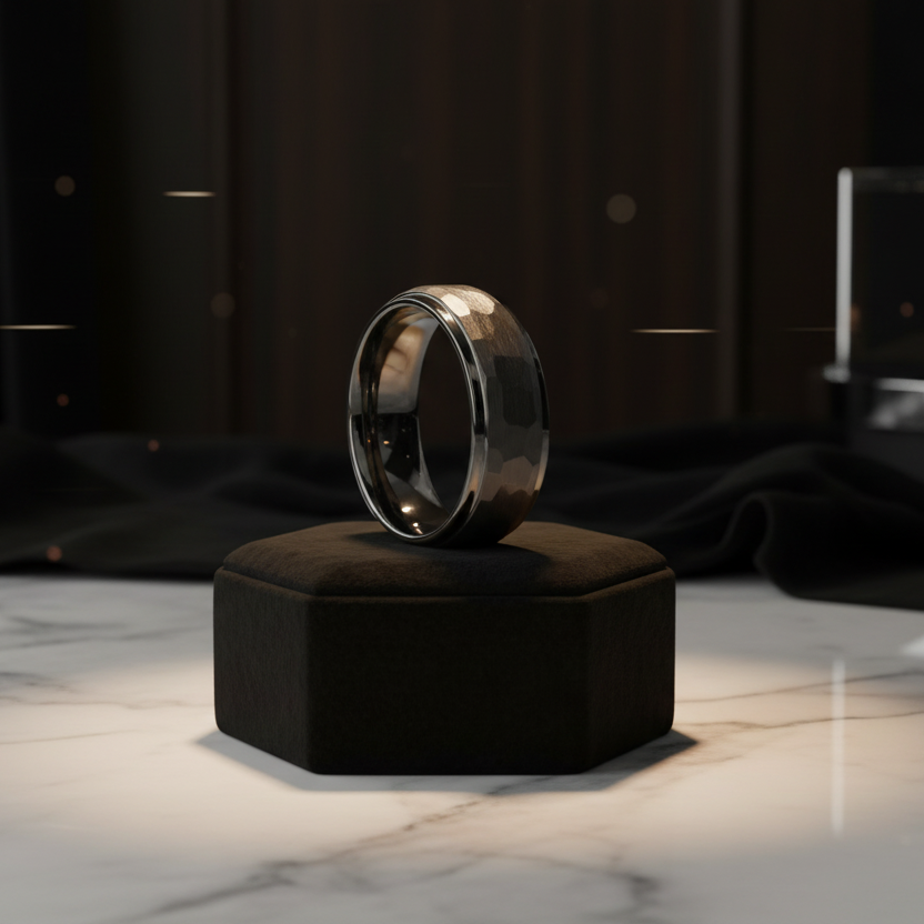 Gunmetal Hammered Tungsten Wedding Band