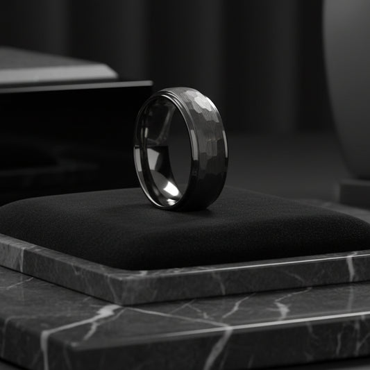 Gunmetal Hammered Tungsten Wedding Band