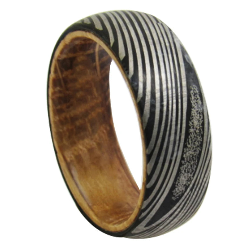 Damascus Steel Pattern Engraved Tungsten Ring