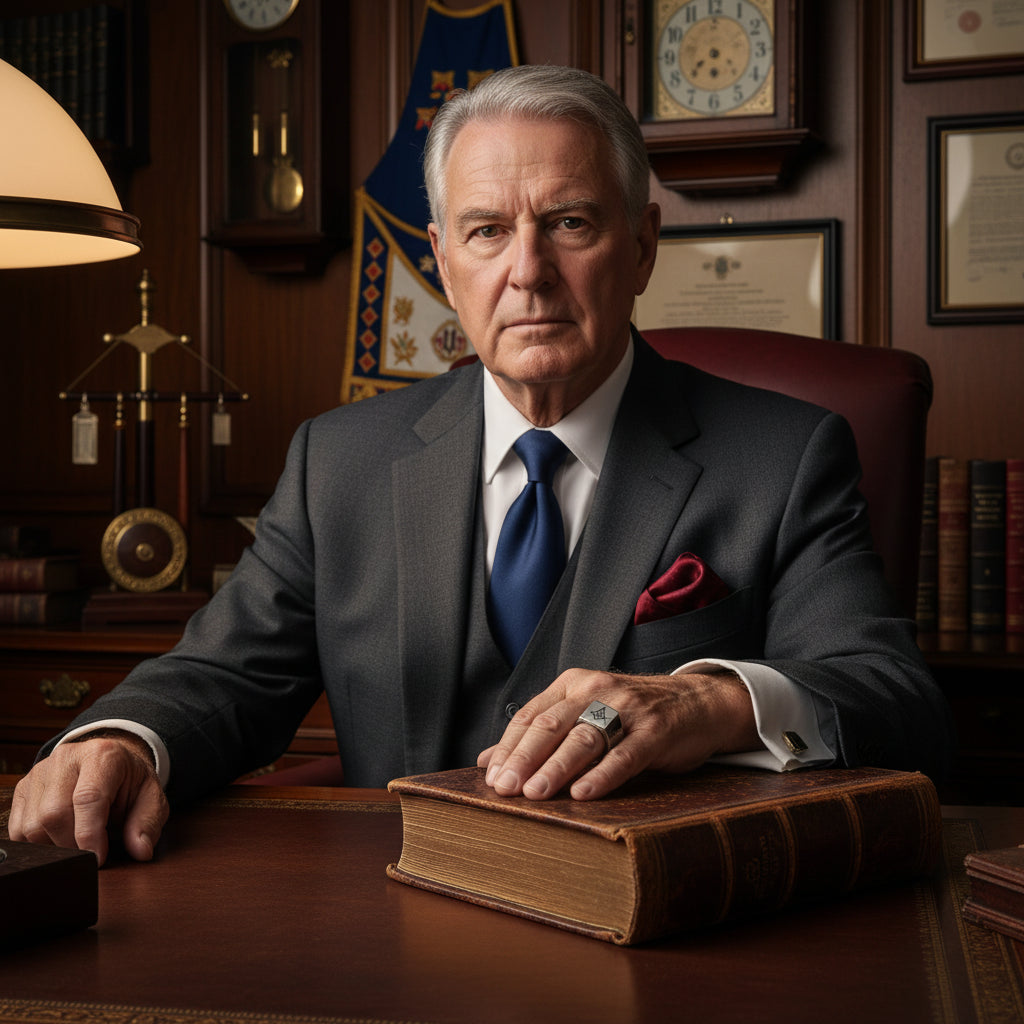 Silver Tungsten Carbide Masonic Ring