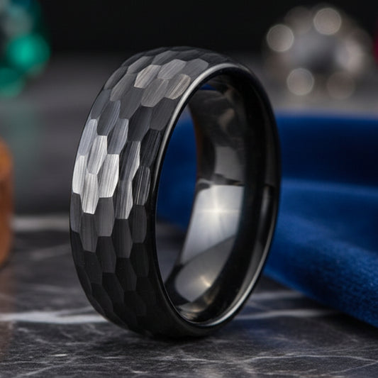 Hammered Black Tungsten Ring