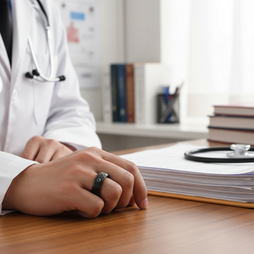 Hammered Blue Zircon Tungsten Band