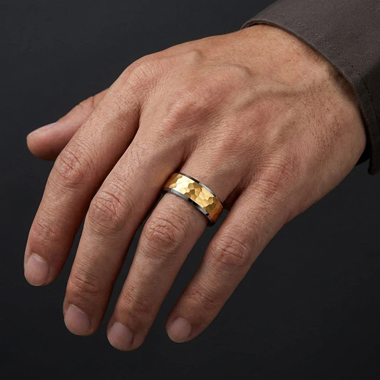 Hammered Tungsten Ring with Beveled Edges