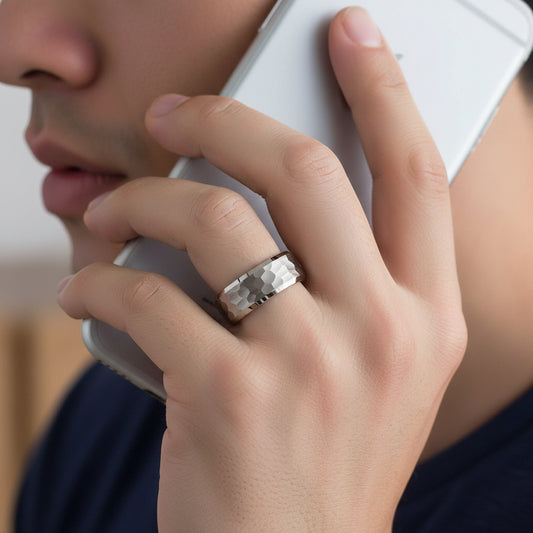 Hammered_Silver_Mens_Tungsten_Ring
