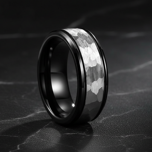 8mm Hammered Tungsten Mens Ring