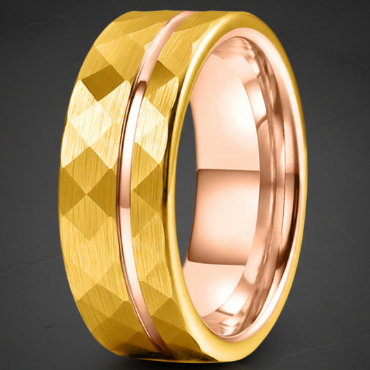 Hammered Tungsten Ring Gold
