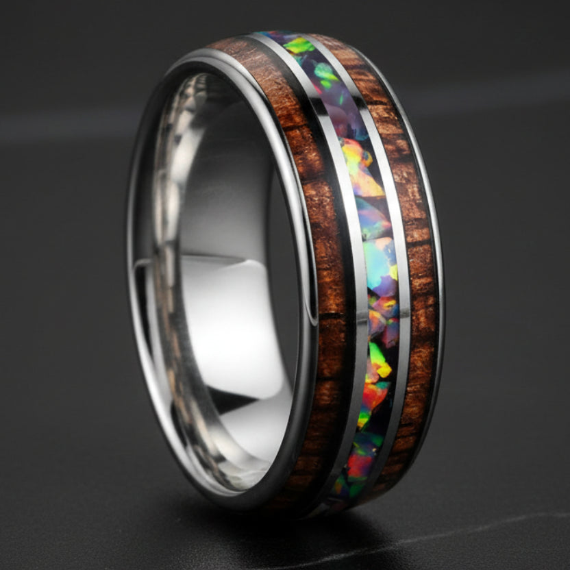 Inlaid Hawaiian Koa Wood Tungsten Ring
