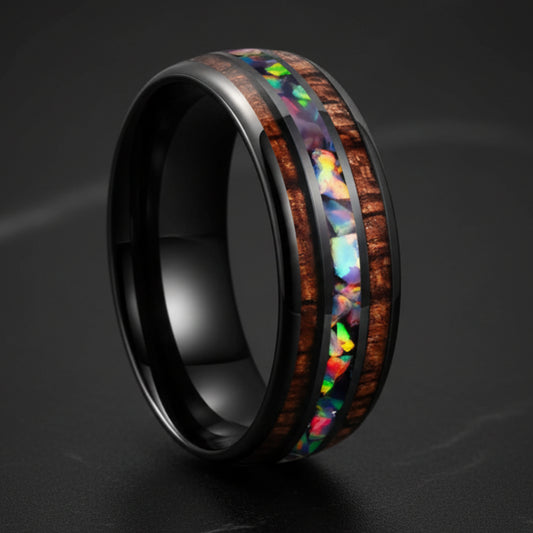 Inlaid Hawaiian Koa Wood Tungsten Ring