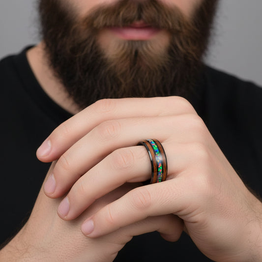 Inlaid Hawaiian Koa Wood Tungsten Ring