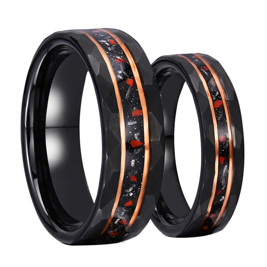 Iron Grit Inlaid Tungsten Ring