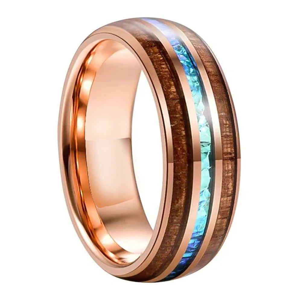 Koa Wood & Acacia Opal Inlay Tungsten Band