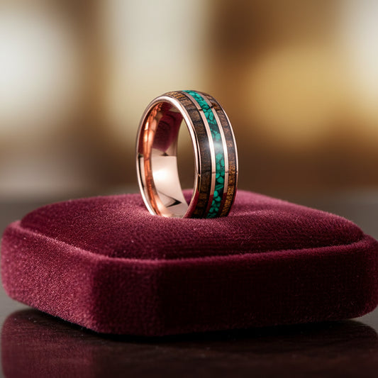 Koa Wood & Green Malachite Tungsten Wedding Band