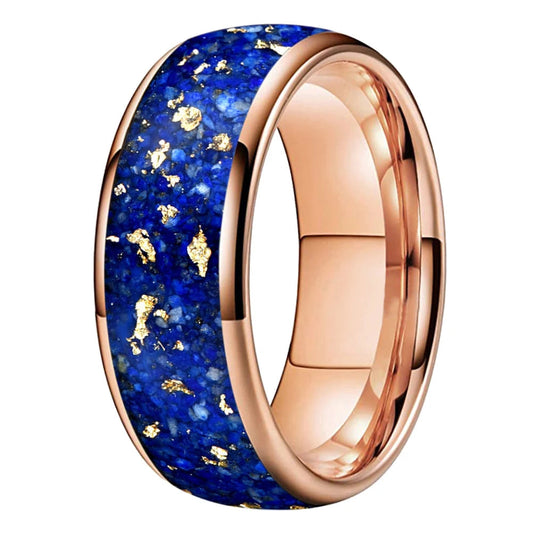 Lapis Lazuli and Gold Foil Inlay Tungsten Wedding Ring