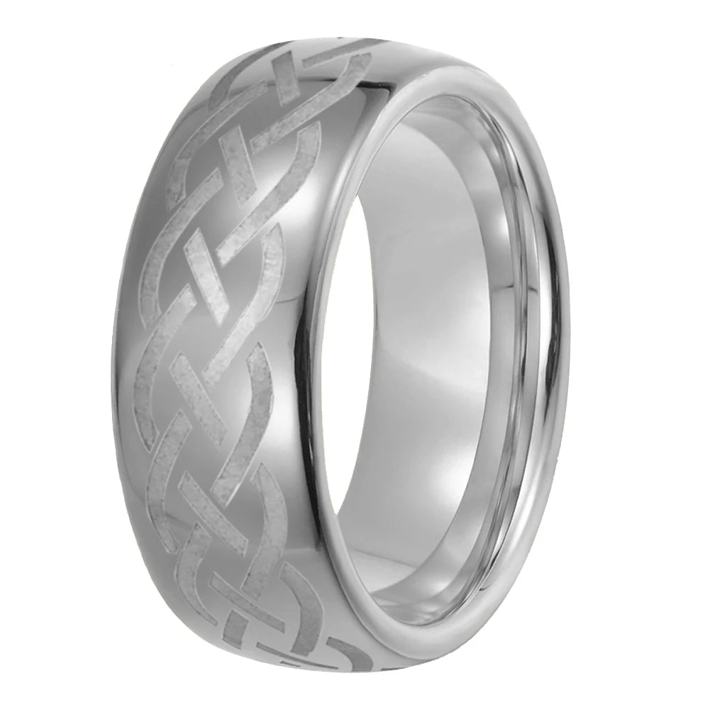 Laser-Carved Viking Celtic Knot Tungsten Wedding Band