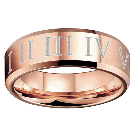 Laser Carved Roman Numeral Tungsten Ring