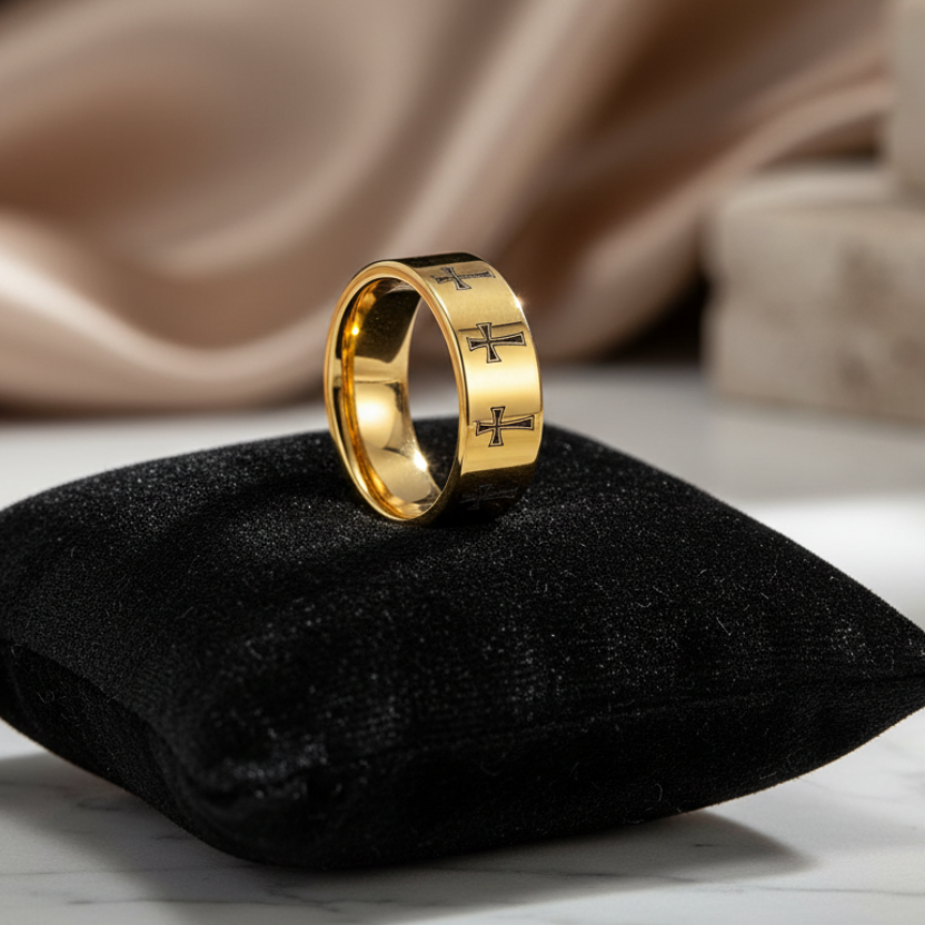 Laser Engraved Cross Tungsten Wedding Band