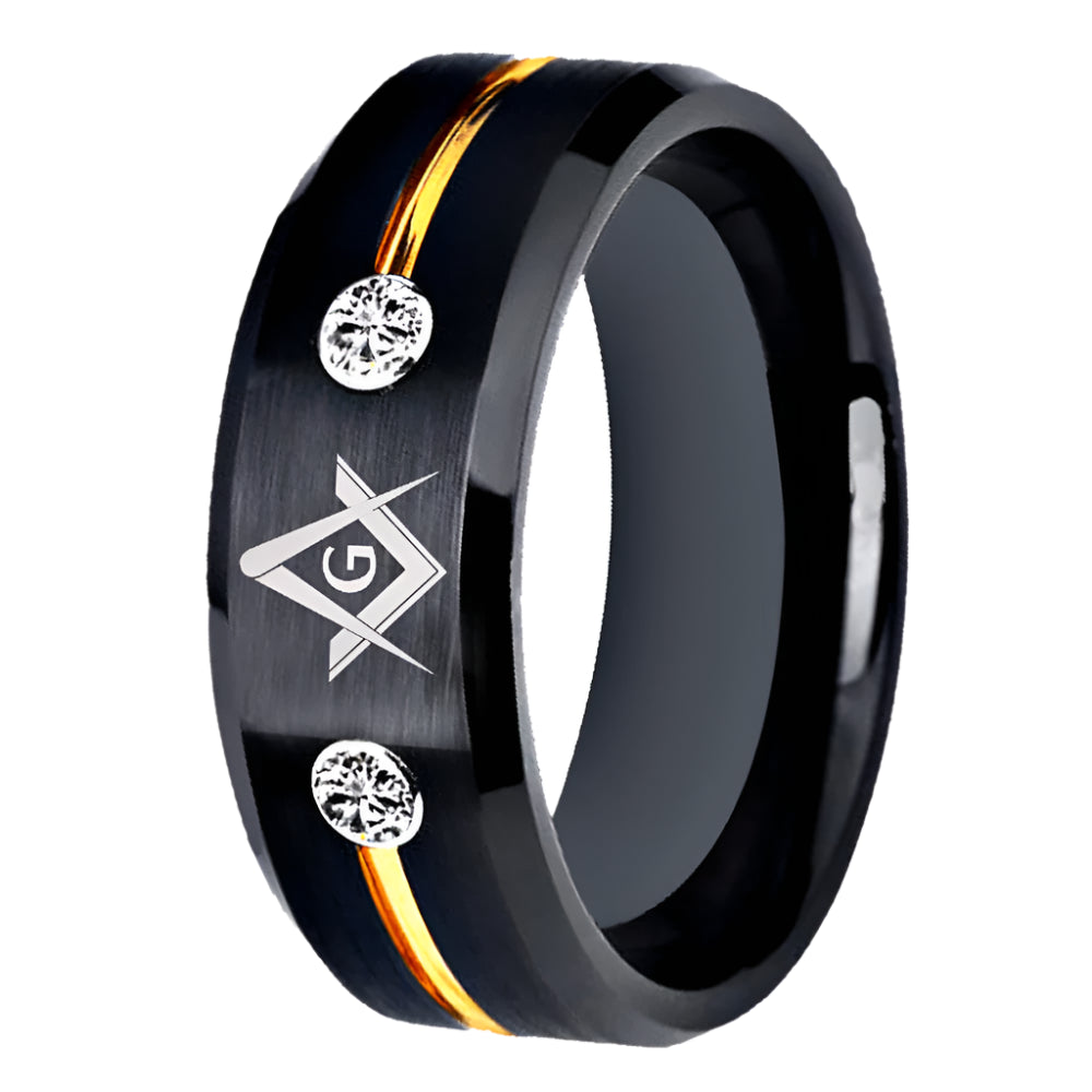 Masonic Tungsten Ring with Stones