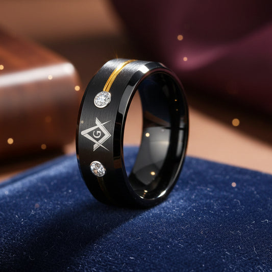 Masonic Tungsten Ring with Stones