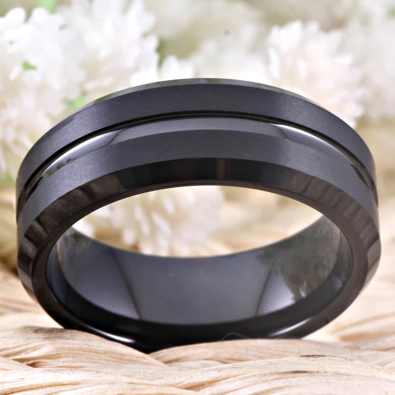 Matte Black Mens Tungsten Ring