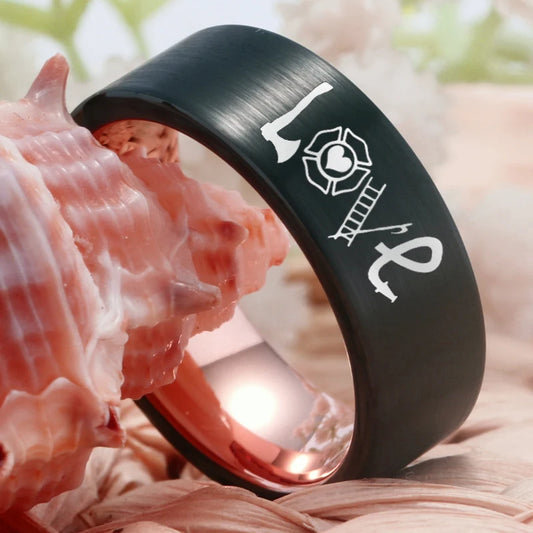 Matte Black With Rose tungsten Ring – Firefighter Love Design,