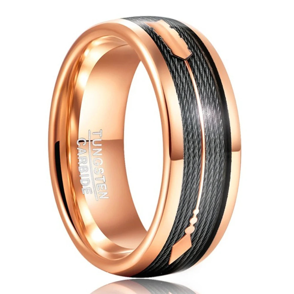 Men 8mm Tungsten Carbide Ring Rose Gold Arrow Design