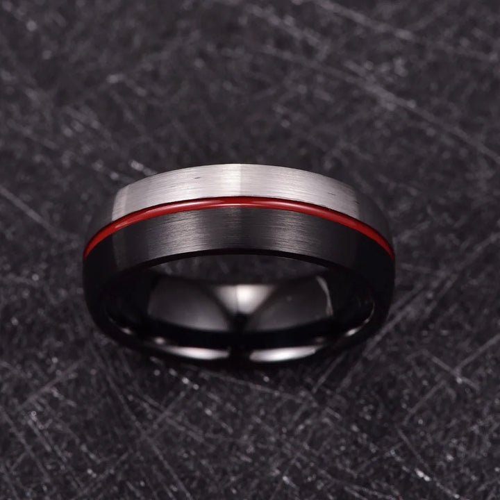 Men’s Black and Silver Tungsten Wedding Band