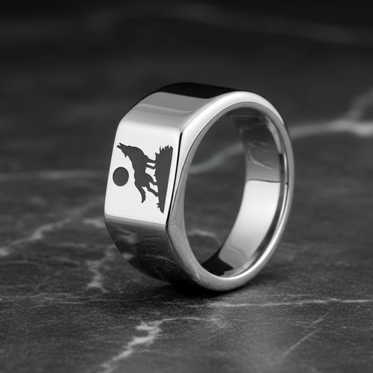 Men's 12mm Silver wolf Tungsten Ring