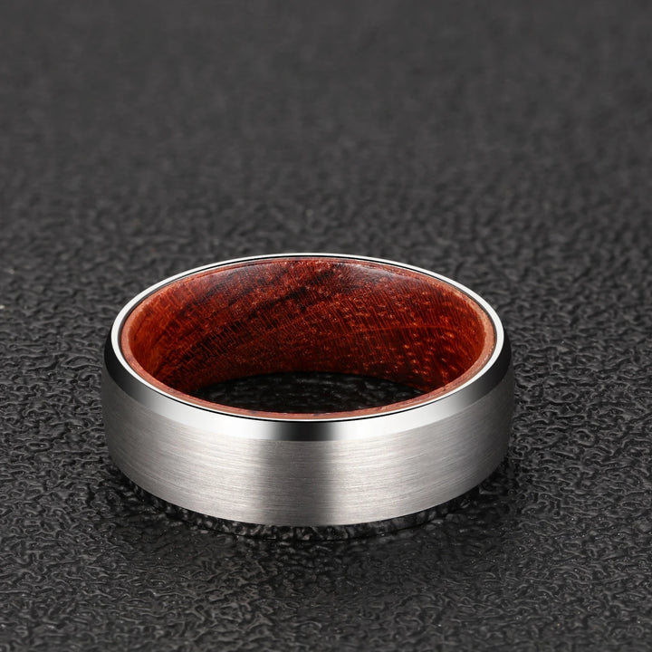 Men’s 8mm Wood Inlay Wedding Ring with Matte Finish