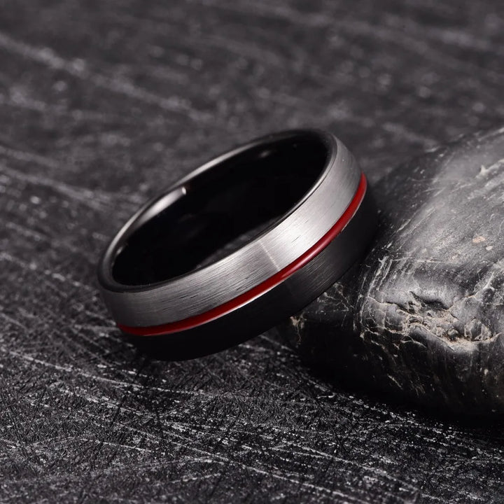 Men’s Black and Silver Tungsten Wedding Band
