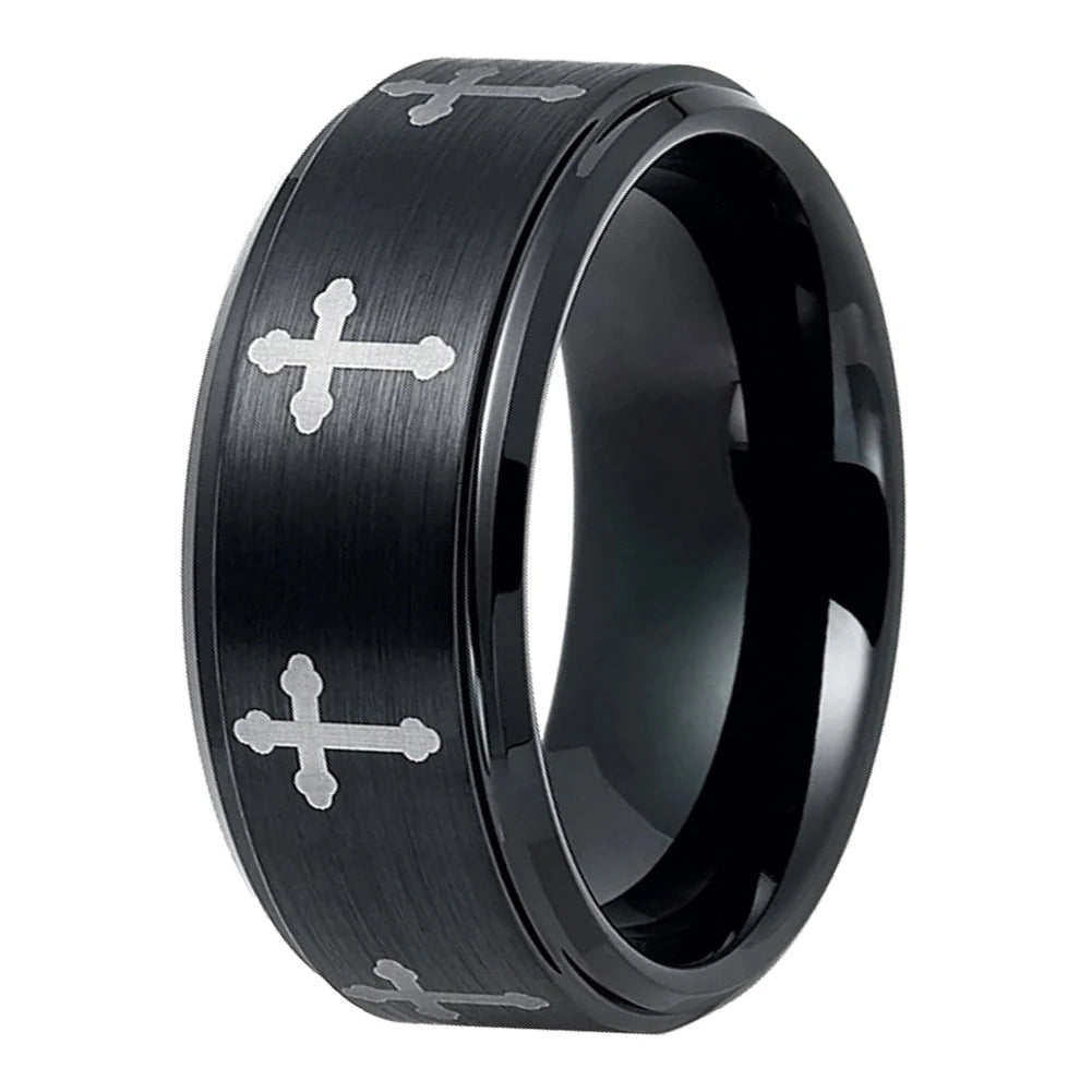 Mens Tungsten Cross Ring