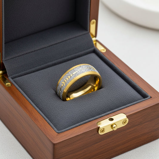 Meteorite_Arrow_Inlay_Yellow_Tungsten_Ring