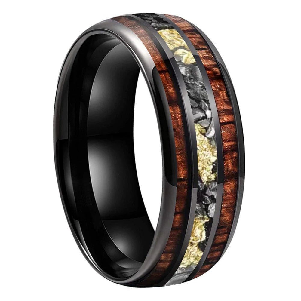 Meteorite Gold Foil Koa Wood Tungsten Ring