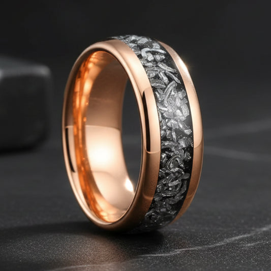 Meteorite Inlaid Tungsten Ring