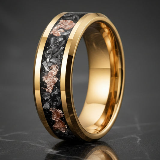 Meteorite Rose Gold Inlay Tungsten Carbide Ring