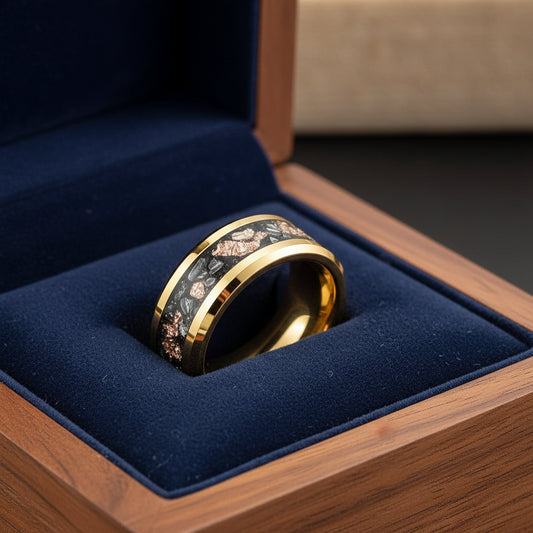 Meteorite Rose Gold Inlay Tungsten Carbide Ring