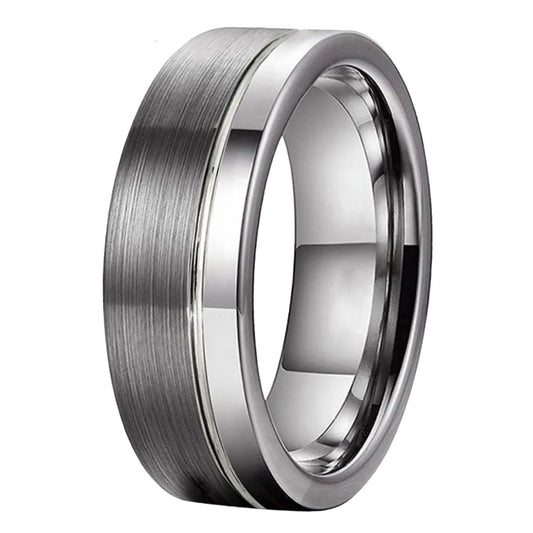 Offset Groove Tungsten Wedding Band