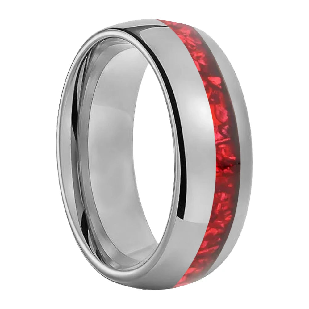 Offset Groove Crystal Tungsten Ring