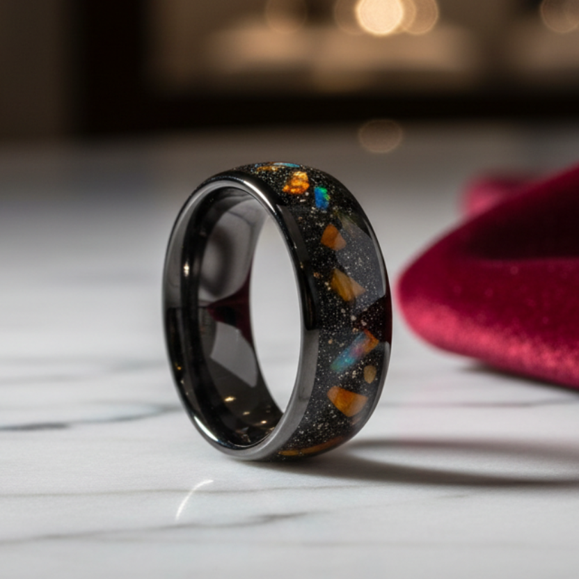 Opal & Tiger Eye Inlay Tungsten Ring