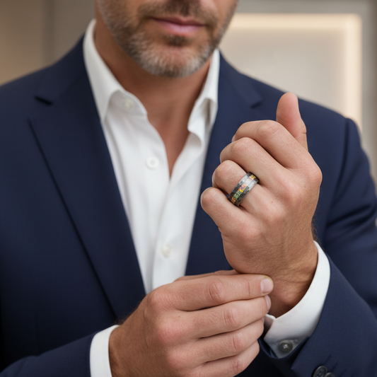 Opal Tungsten Wedding Ring – Rose Gold or Silver Inlay