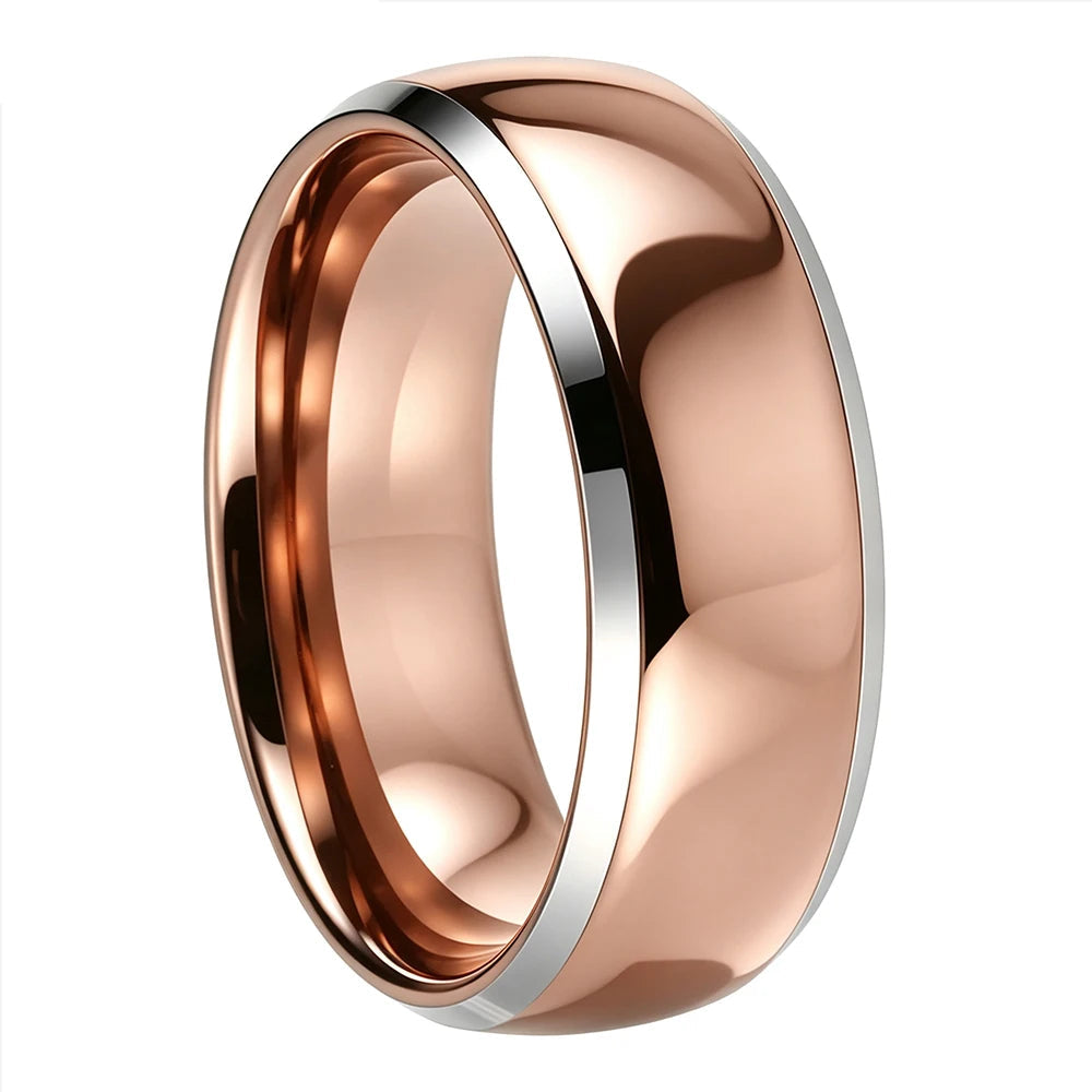 Polished Tungsten Couple Ring Set with Silver Bevel Edge