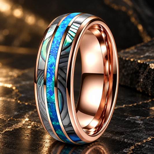Opal and Abalone Tungsten Ring