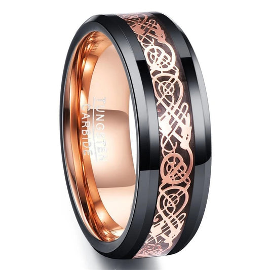 Rose Gold Carbon Fiber Tungsten Ring