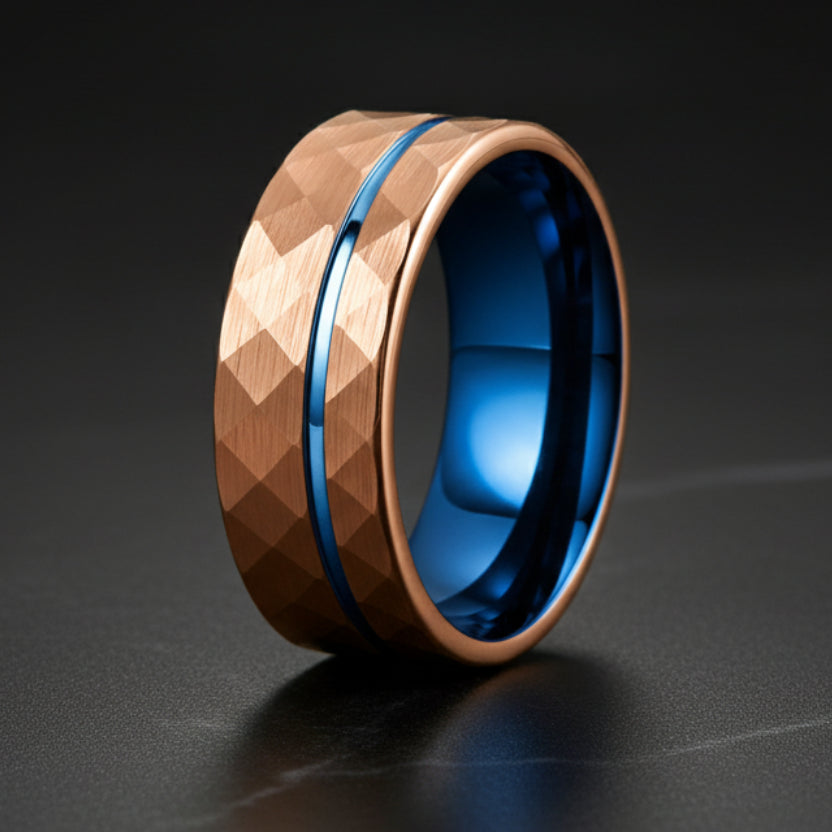 Rose Gold Hammered Tungsten Ring