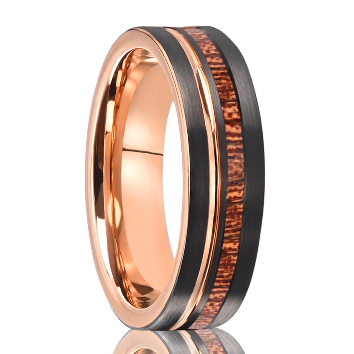 Rose Gold & Black Tungsten Ring with Wood Inlay