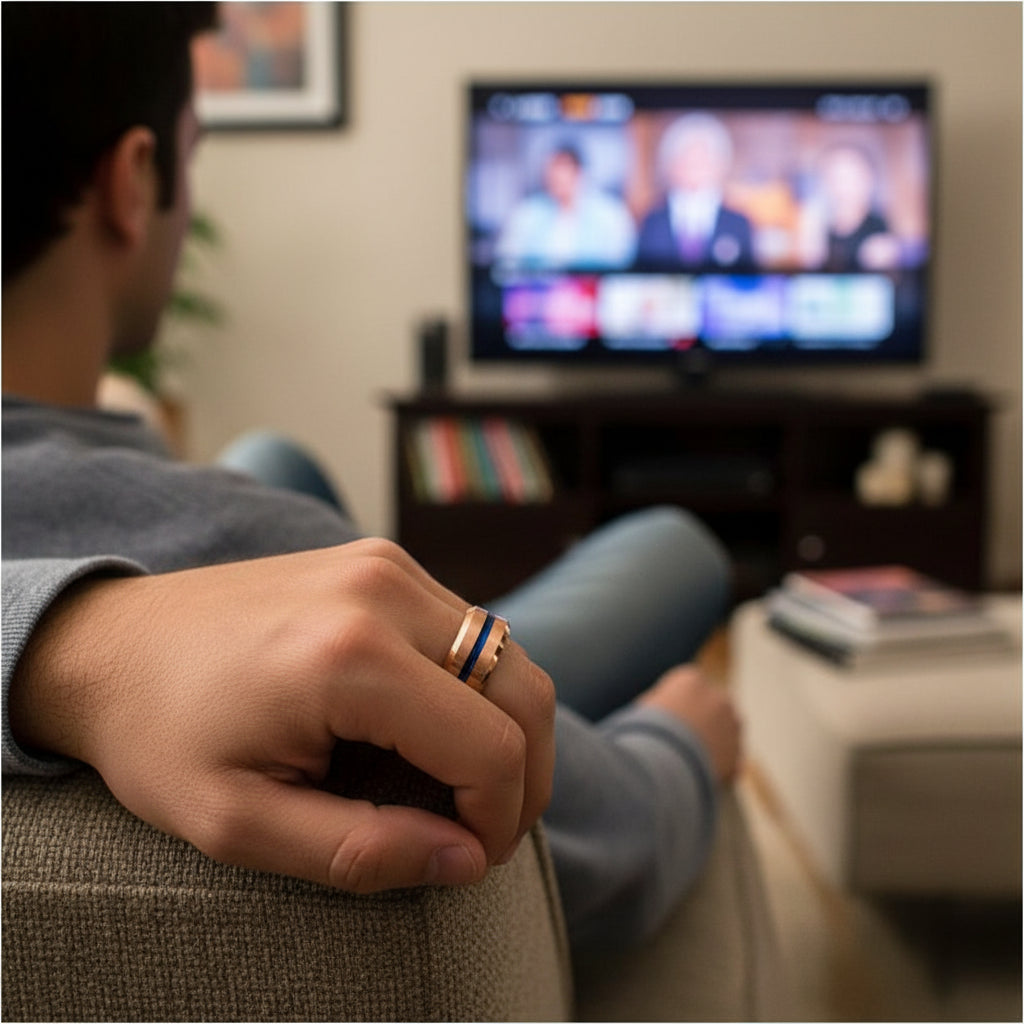 Rose Gold & blue Tungsten Carbide Ring